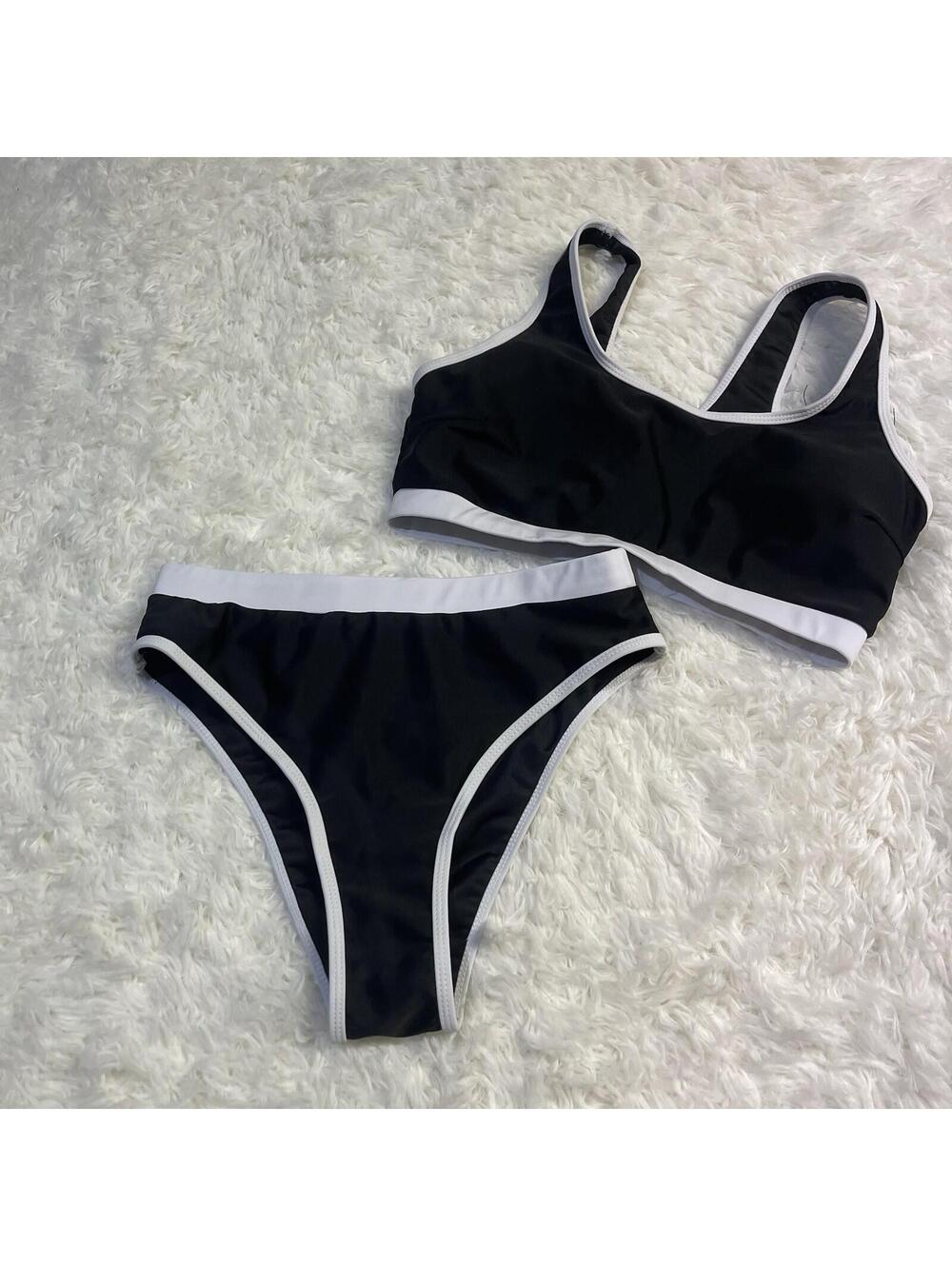 Unbranded Black White Colorblock High Waisted Bikini Set Size M